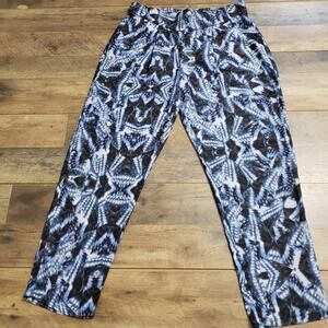 Rieley Pants High Rise Ankle Length Silky Tapered Blue and Black Pocket Medium